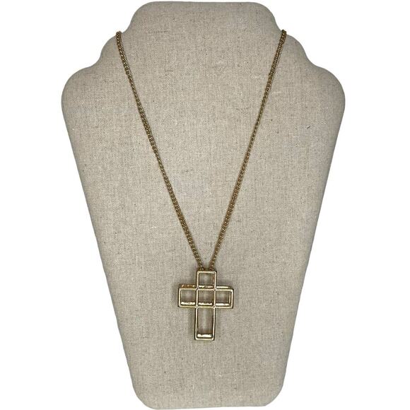 3D Cube Cross Necklace in Gold Tone 16.5" Chain Fashion Jewelry - Picture 8 of 8